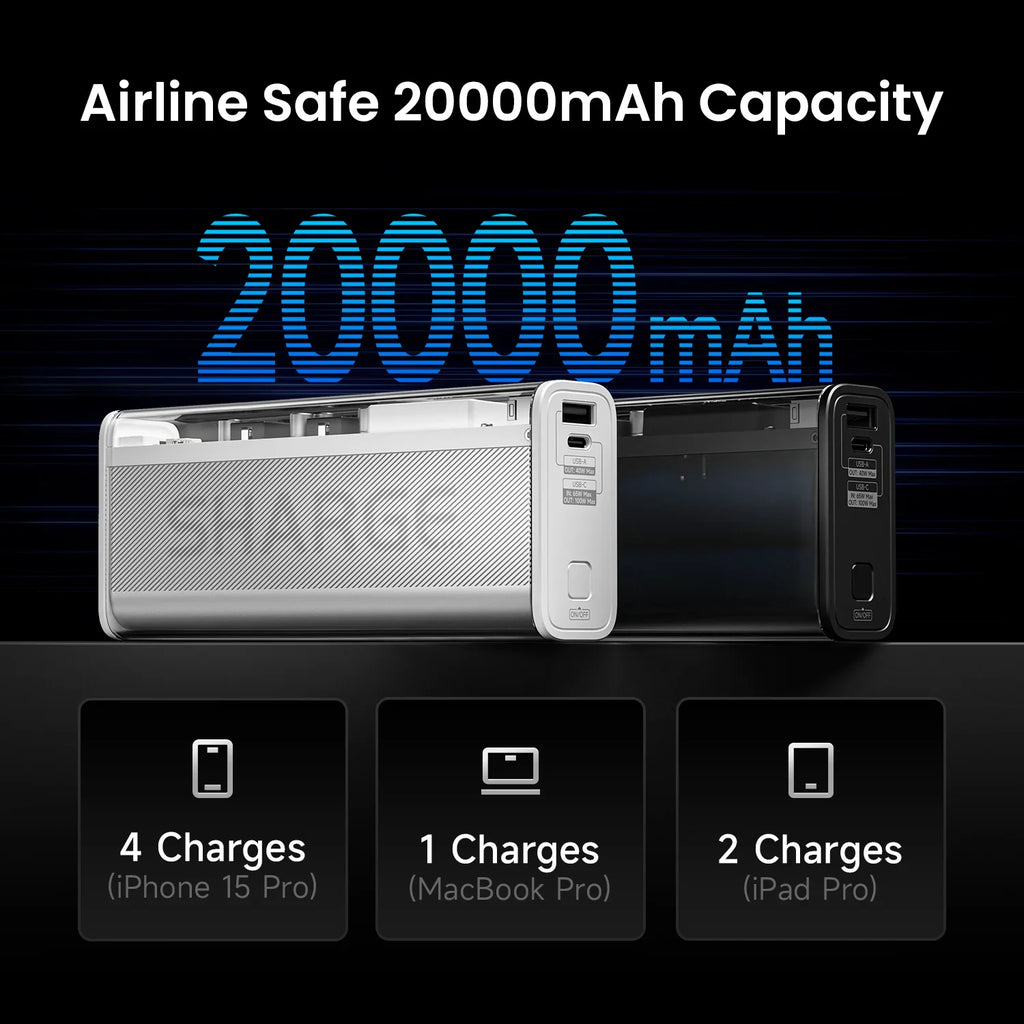 Shargeek 140 portable power bank with metallic alloy finish and digital display showing charging status – view 4