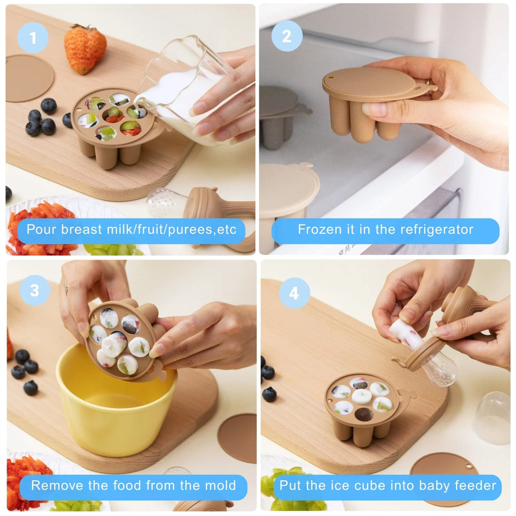 Step-by-step guide for using baby food freezer tray with feeder pacifier