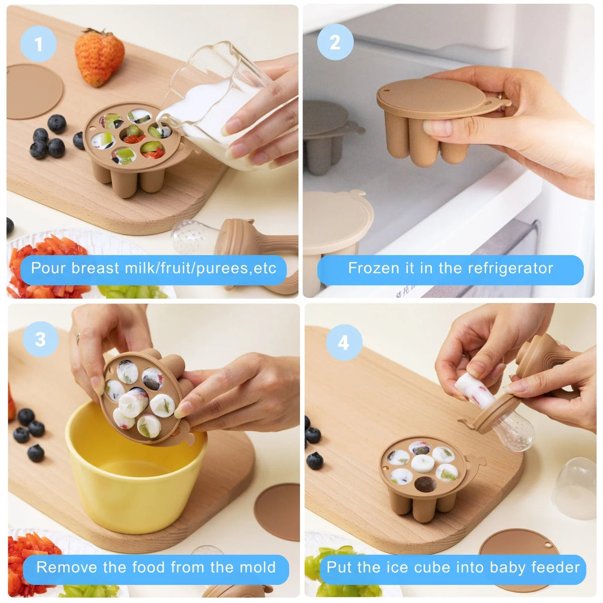 Step-by-step guide for using baby food freezer tray with feeder pacifier