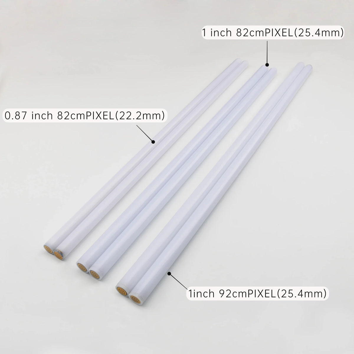 Three pairs of lightsaber blades with different length and diameter specifications