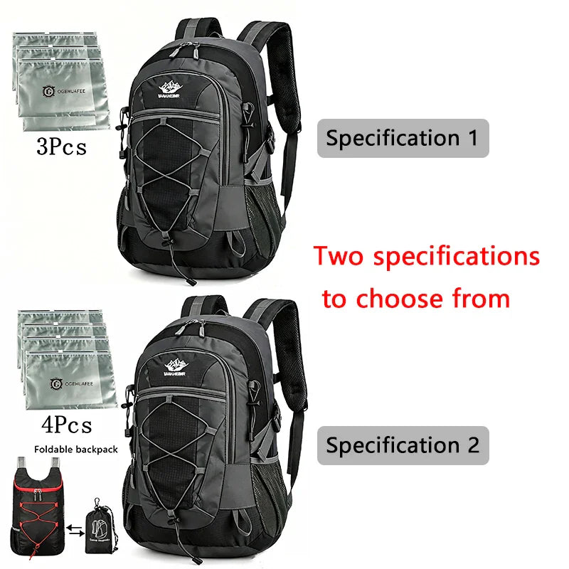 Two hiking backpack set options with storage pouches