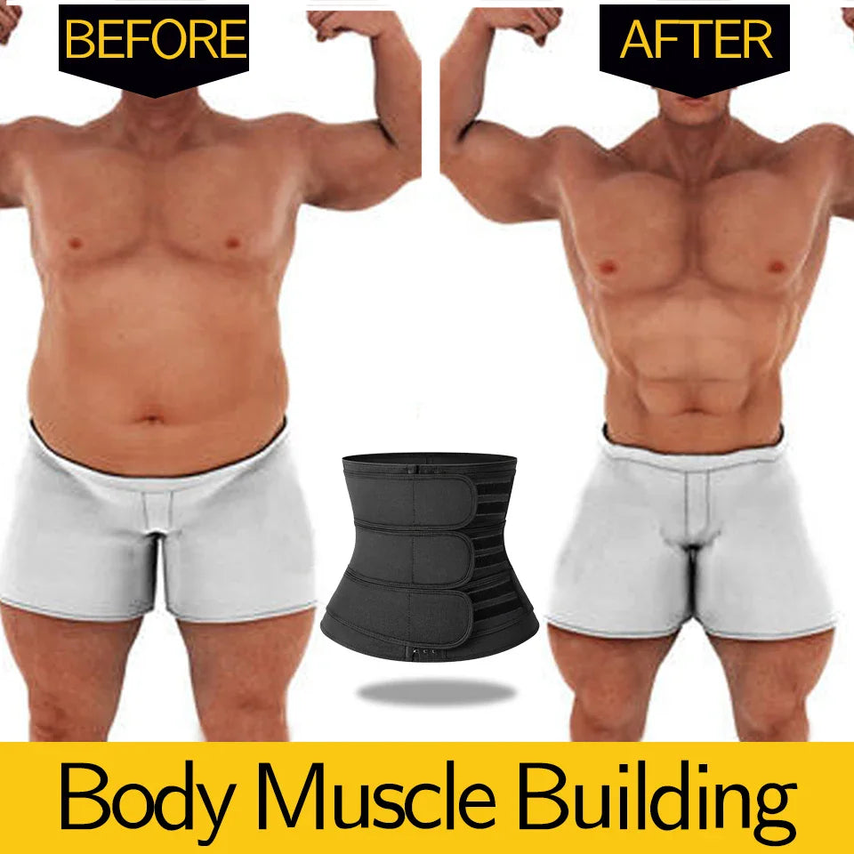 Before and after muscle transformation with a men waist trainer