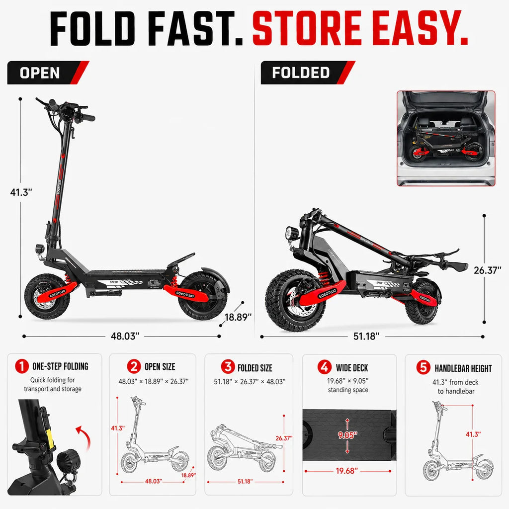 Electric scooter folding mechanism and dimensions diagram