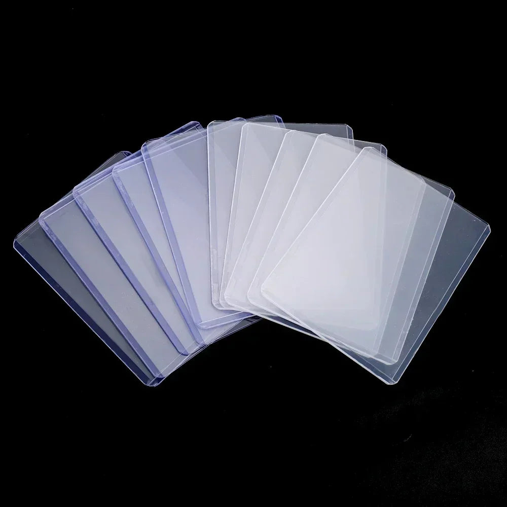 Fan-shaped arrangement of clear rigid plastic protective card holders