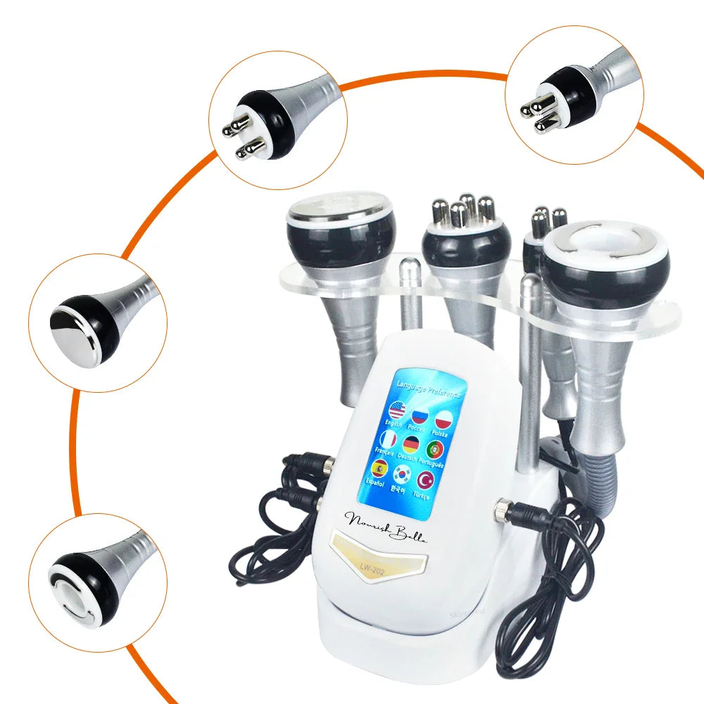 4-in-1 40K cavitation body slimming machine with close-up highlights of the probes