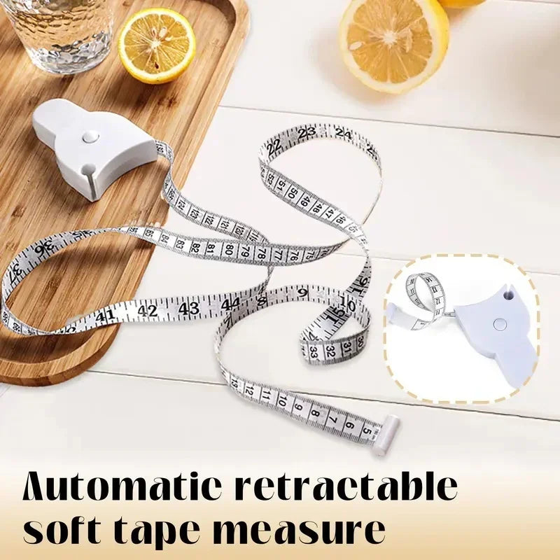 White automatic retractable body tape measure with measurements