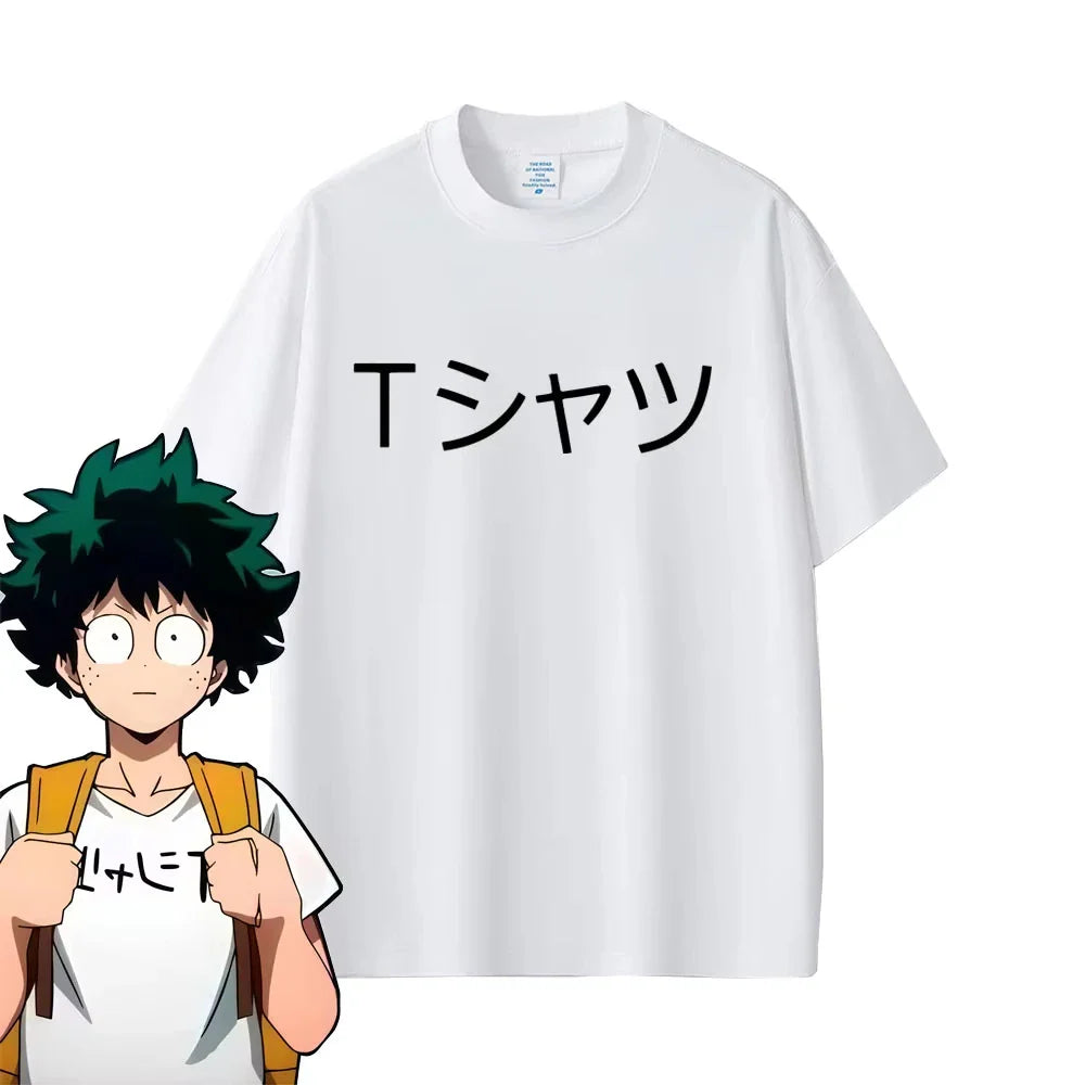 White cotton t-shirt with Japanese character graphic print