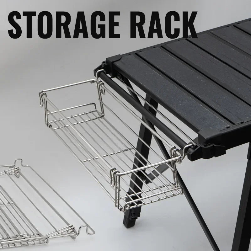 Metal wire storage basket attachment for camping table