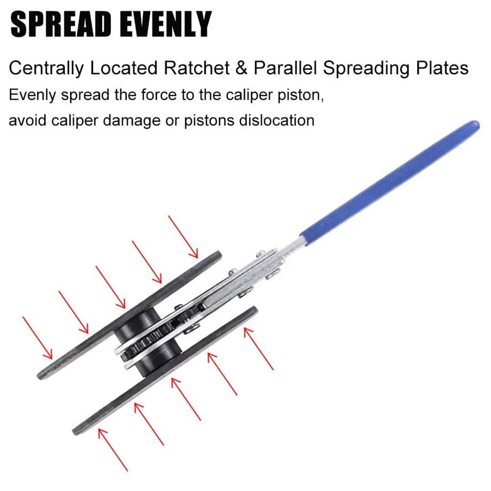 Brake piston tool showing the parallel movement of the spreading plates to apply even force.