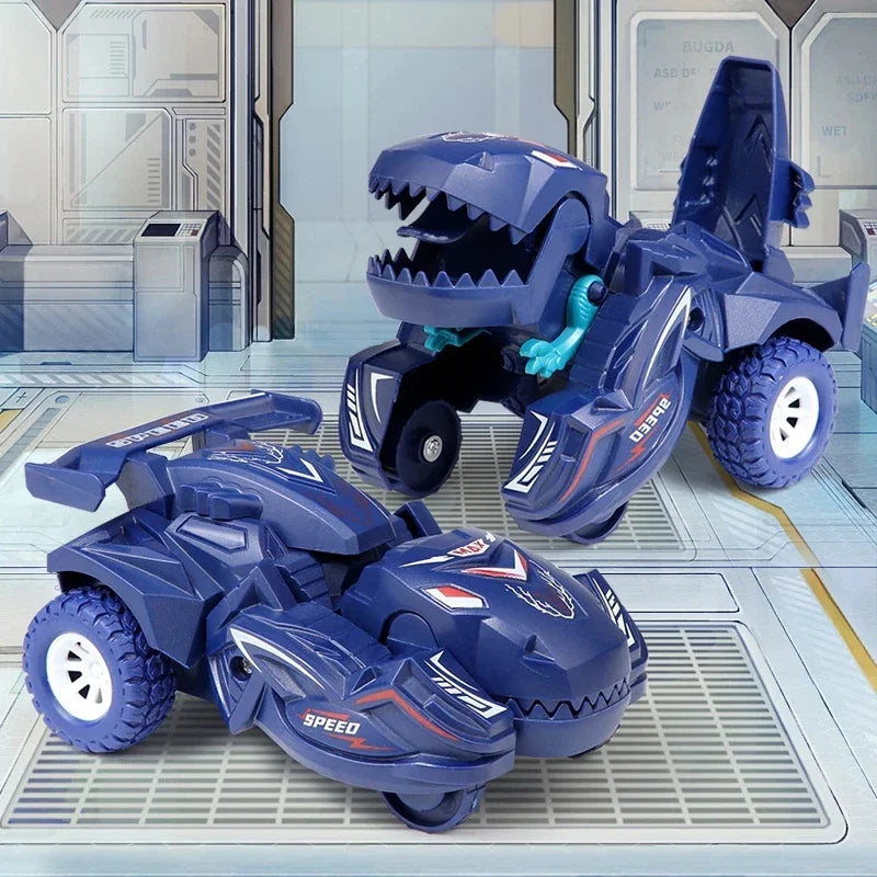 2-in-1 Dinosaur Deformation Car toy in green and blue ABS plastic in 1:43 scale