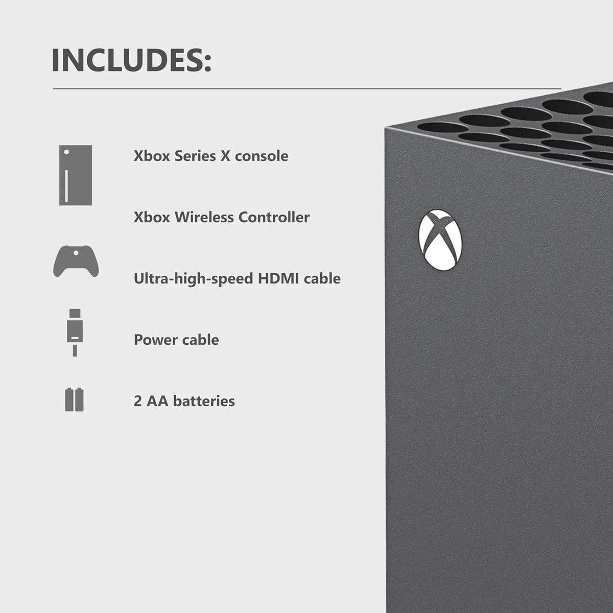 List of items included in the gaming console package with text icons