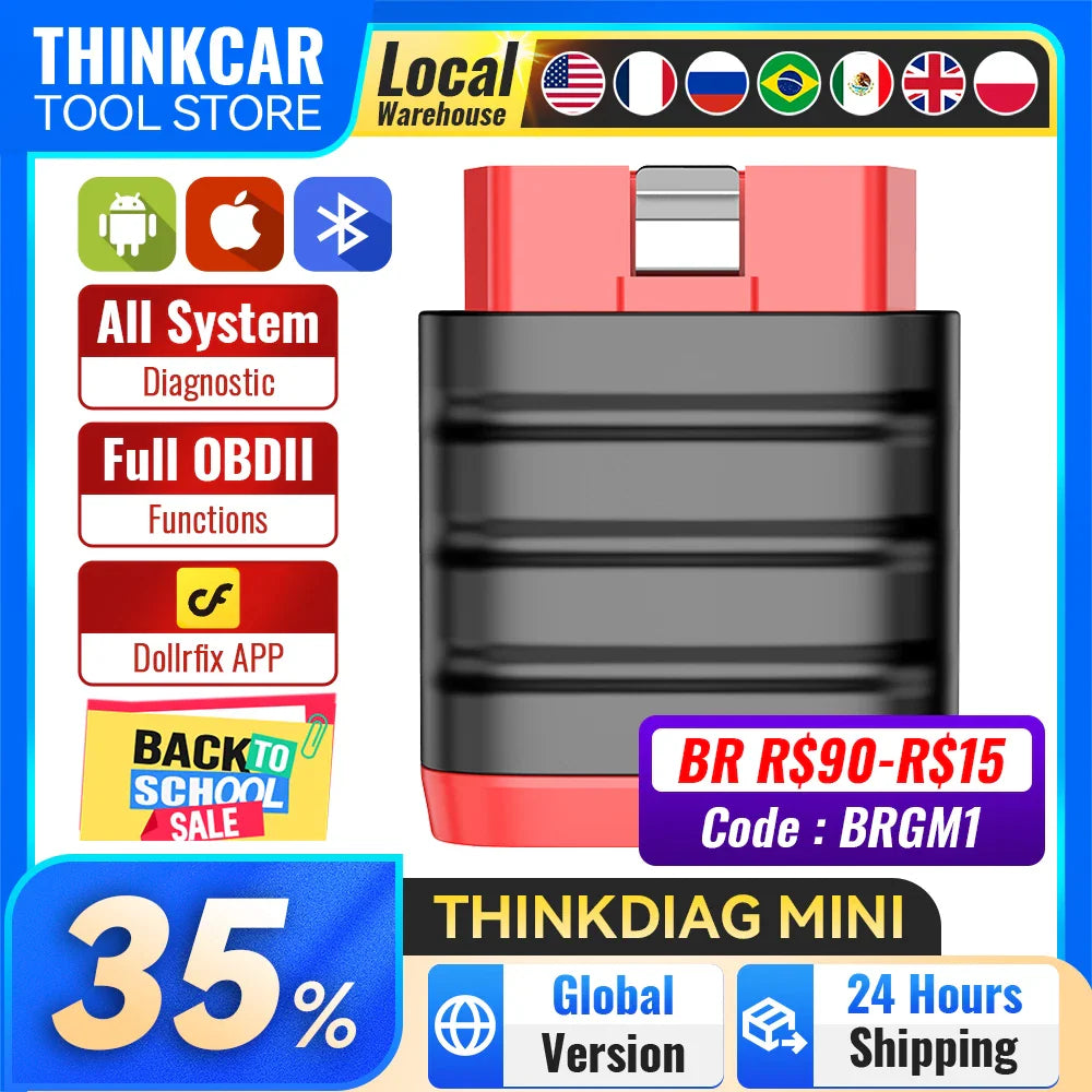 Bluetooth OBD2 car diagnostic scanner tool with red and black design.