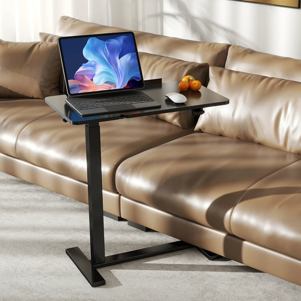 JHK overbed mobile laptop desk in ivory with adjustable height and wheels
