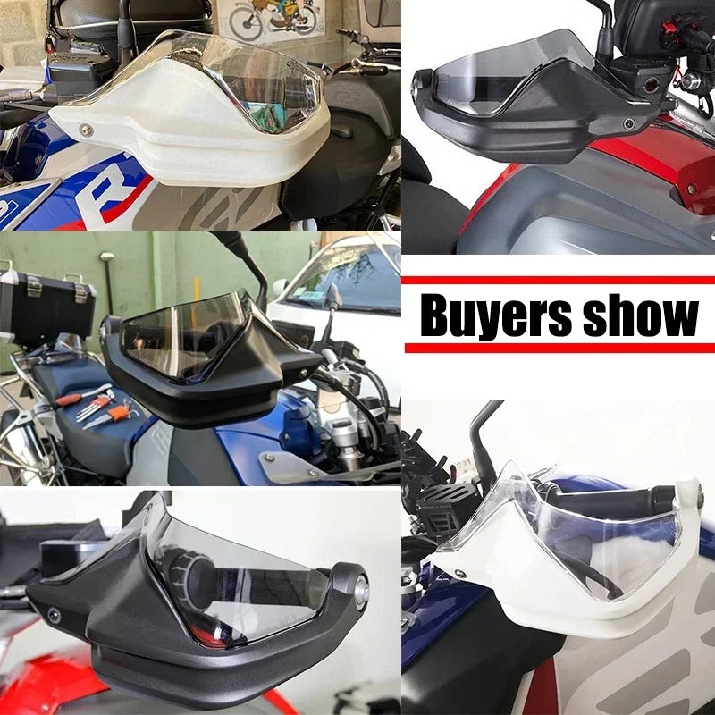 Motorcycle handguard wind deflectors installed on various motorcycle models