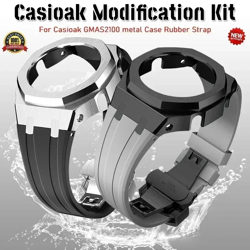 Silver and black metal watch bezel and rubber strap mod kit for watches