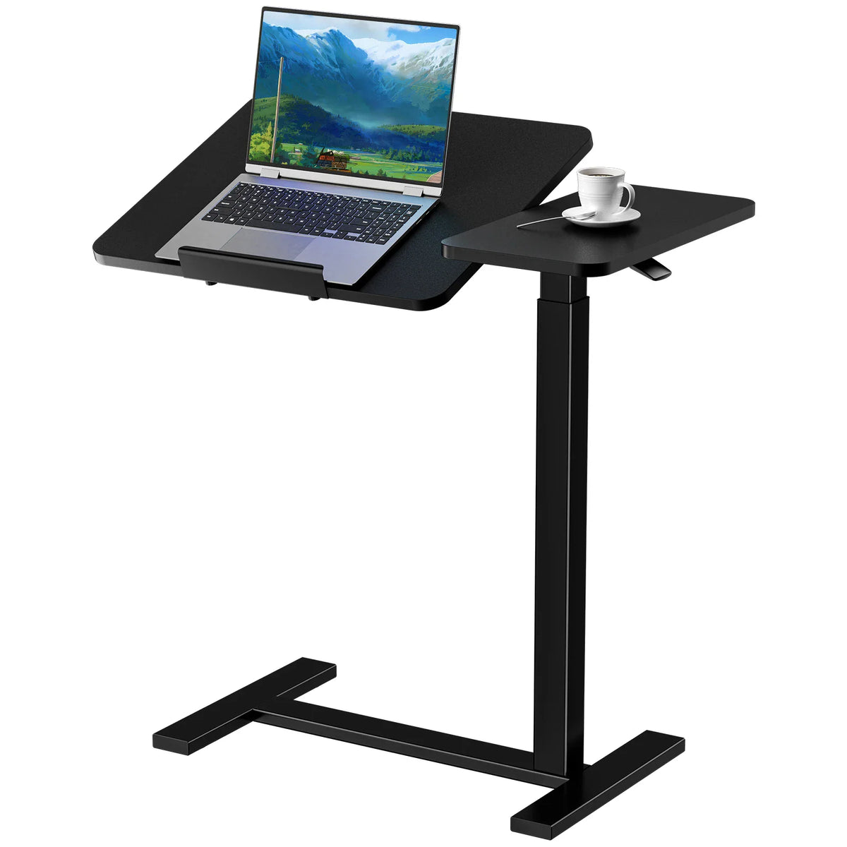 JHK overbed mobile laptop desk in ivory with adjustable height and wheels – black