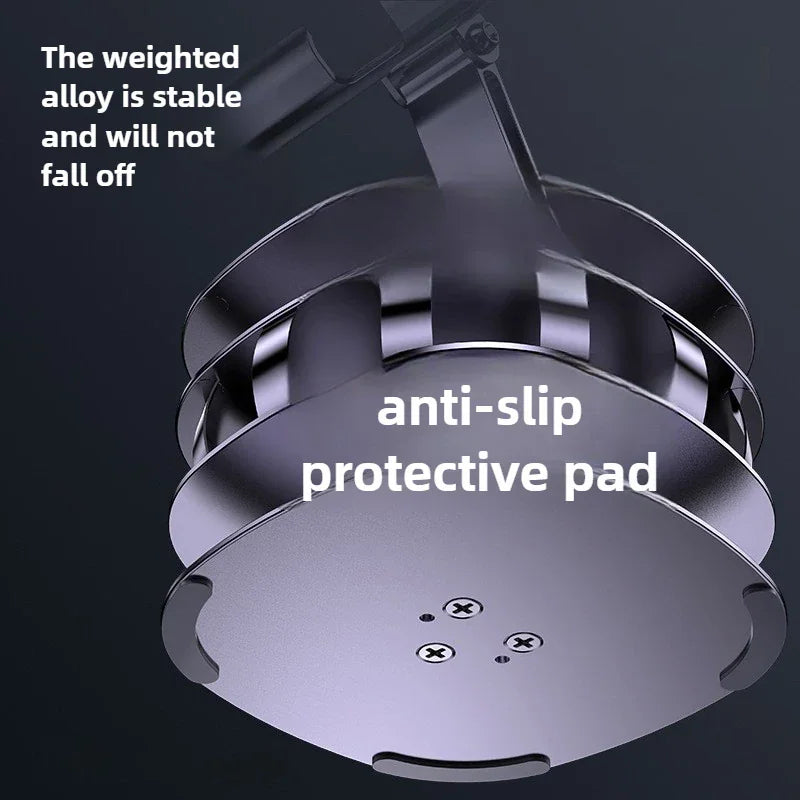 Close-up of the non-slip base on a metal desk stand for mobile devices.