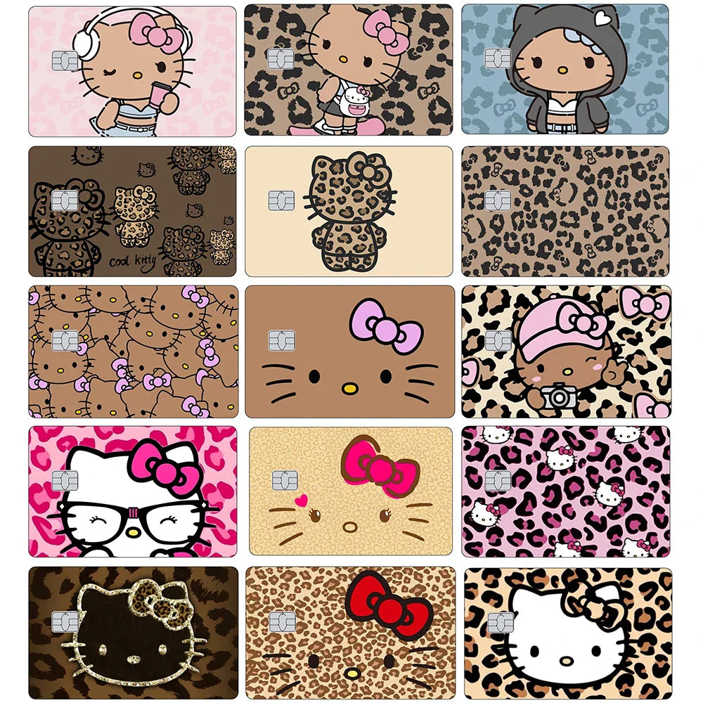 A collection of fifteen different card skin designs featuring cartoon cat characters and patterns.