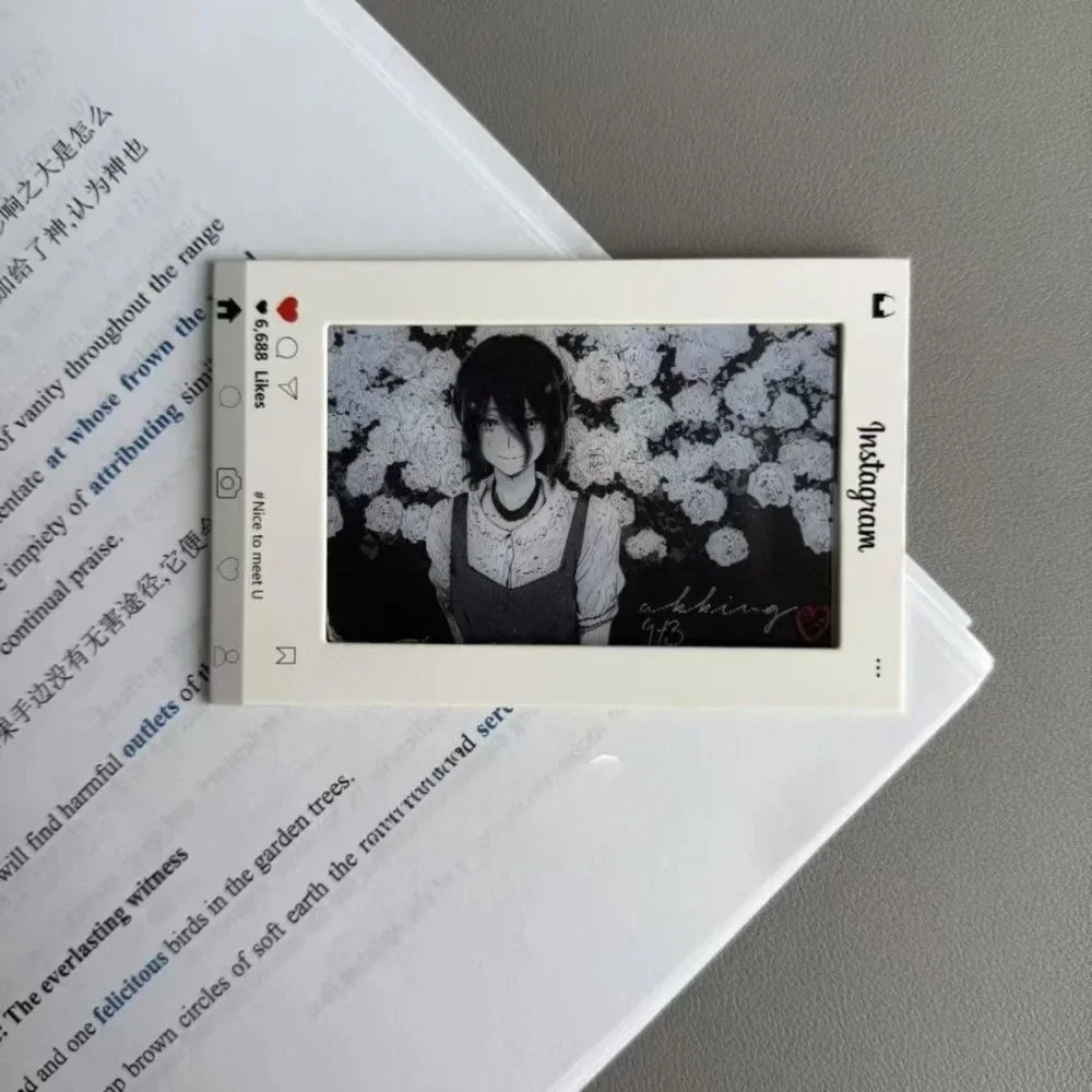 Transparent Instagram-style anime photo card featuring a girl with black hair