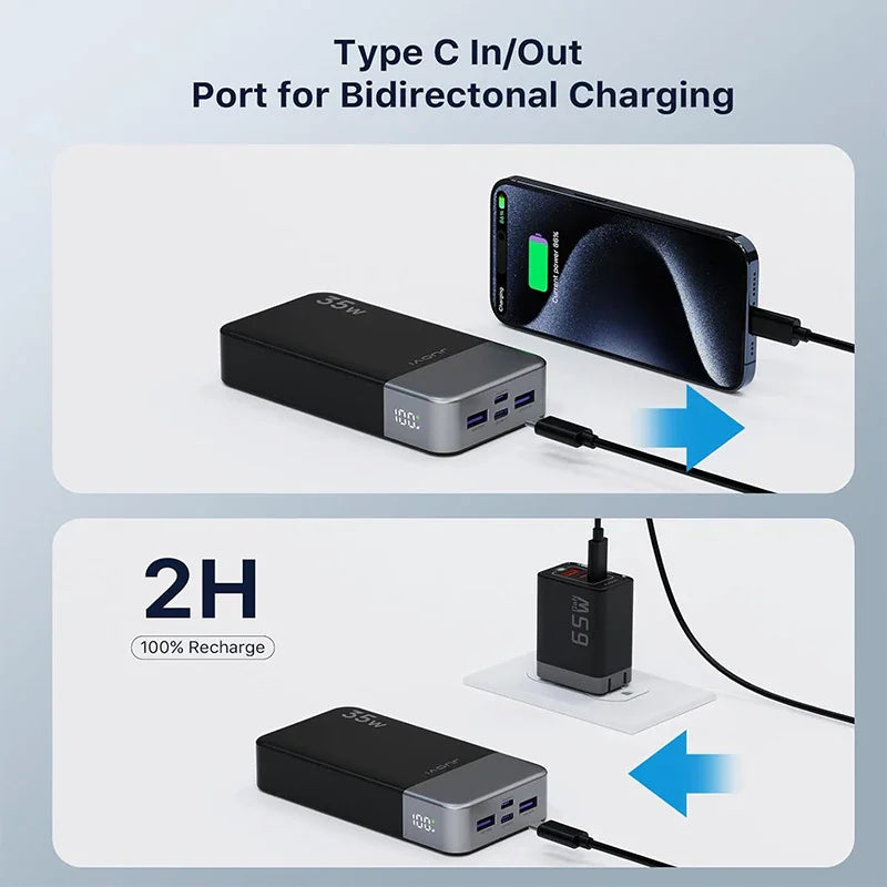 Portable power bank with LED digital display available in orange, blue, pink, black, and green – view 3