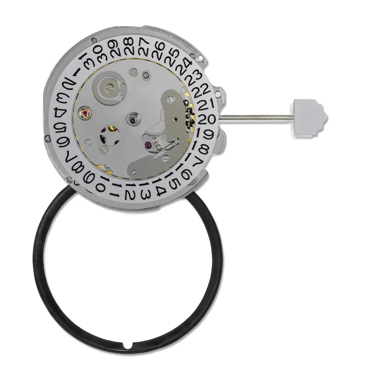 Automatic mechanical watch movement with a date wheel and separate black ring