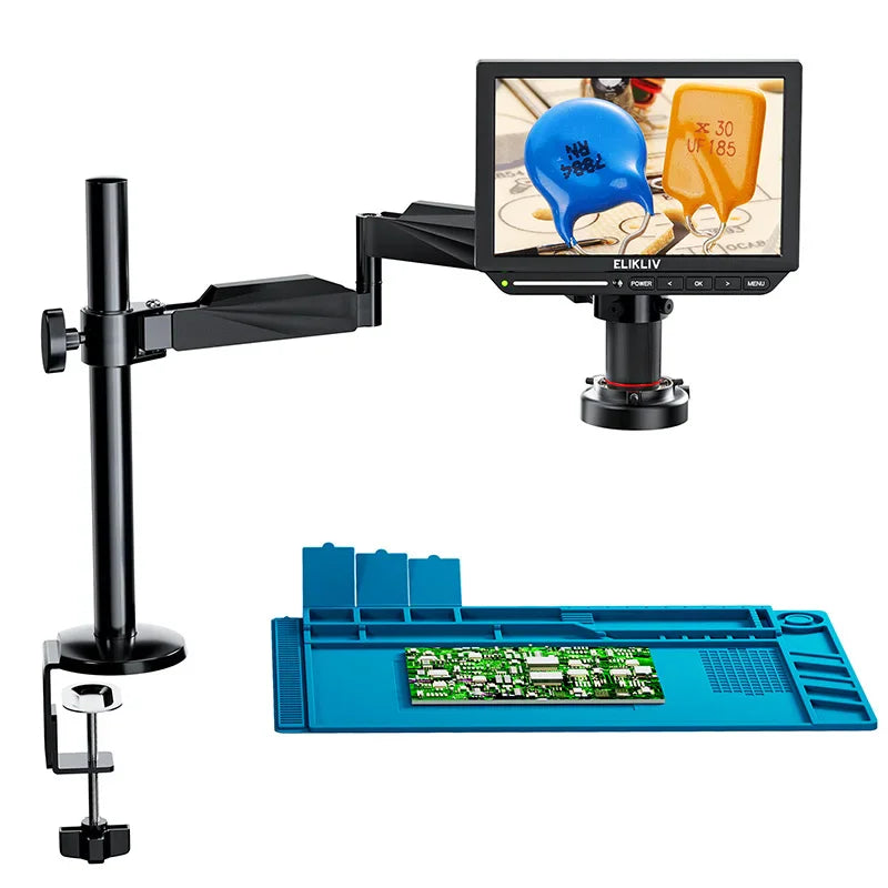 Digital microscope with boom arm, 10 inch screen, and soldering mat