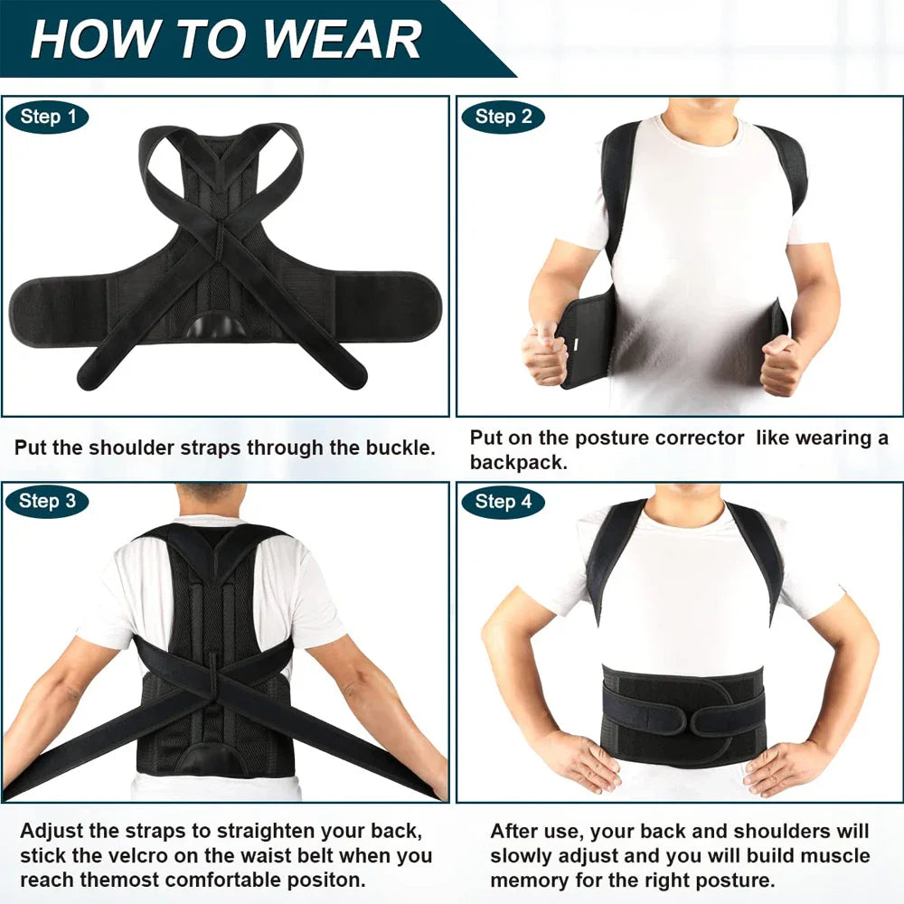 Step-by-step instructional guide on how to wear a back posture corrector