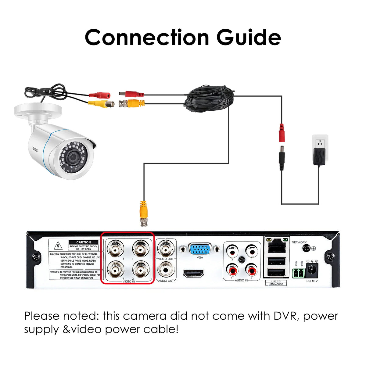 Connection diagram for linking a security camera to a DVR unit
