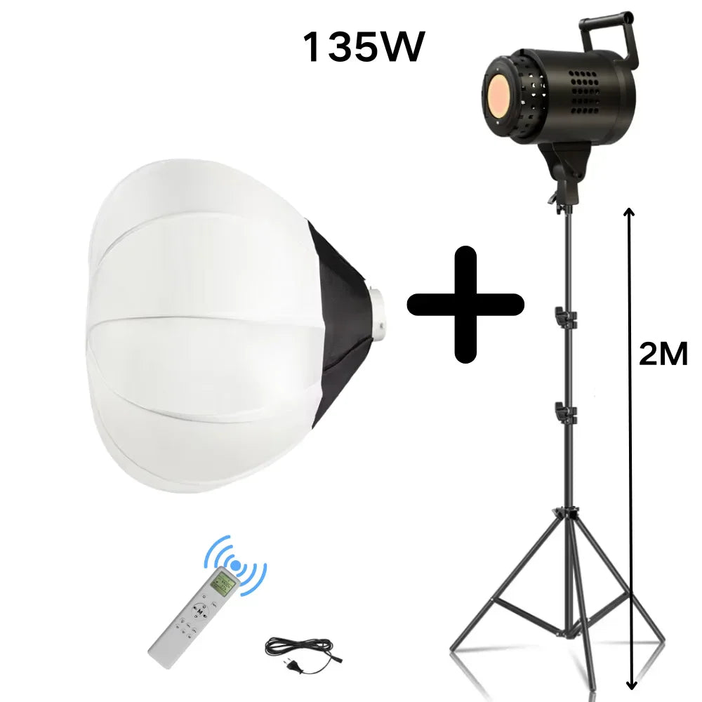Photography studio lighting kit with softbox, LED light head, remote control and tripod stand
