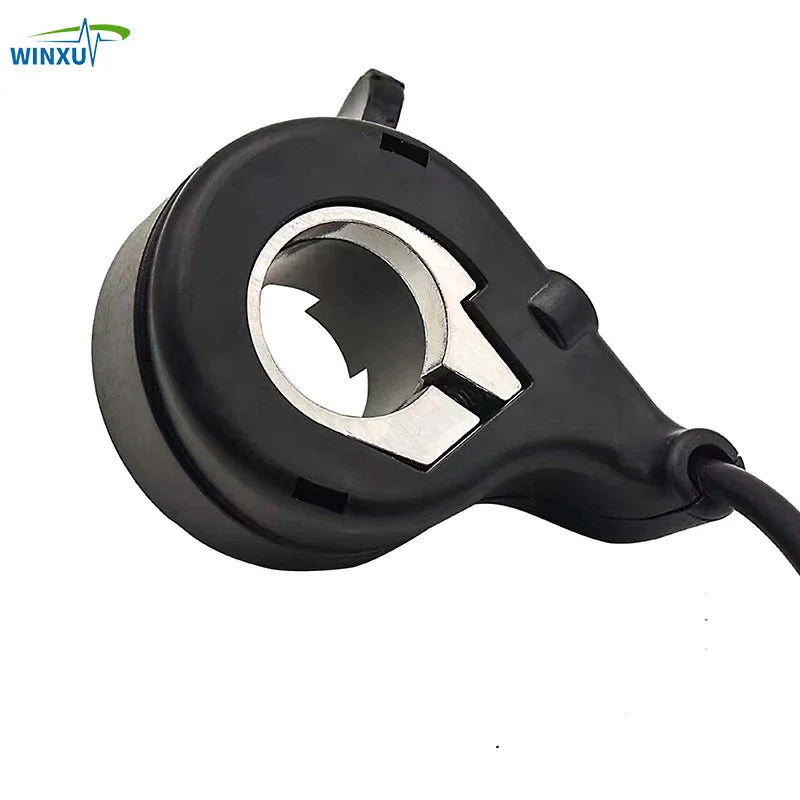 Close up view of the black plastic handlebar mounting side of the thumb throttle