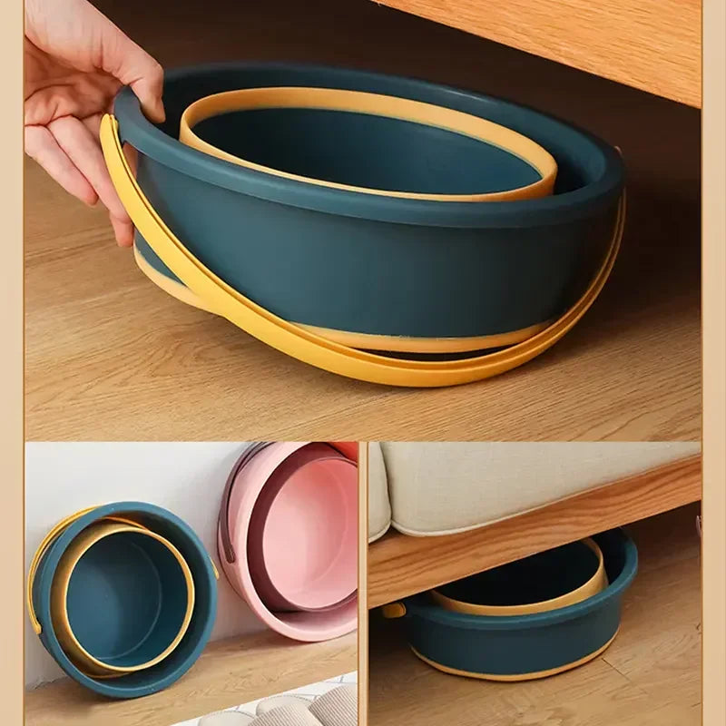 Collapsible bucket being stored and folded
