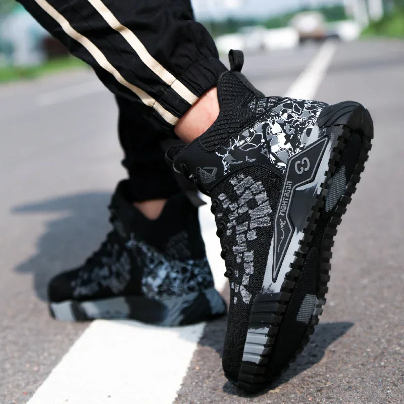Man walking in black safety work boots