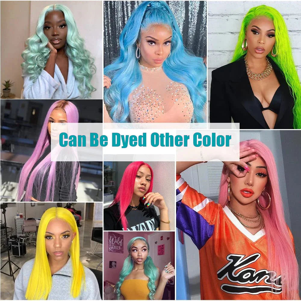 Various hairstyles and hair colors on models showing versatility of human hair wig