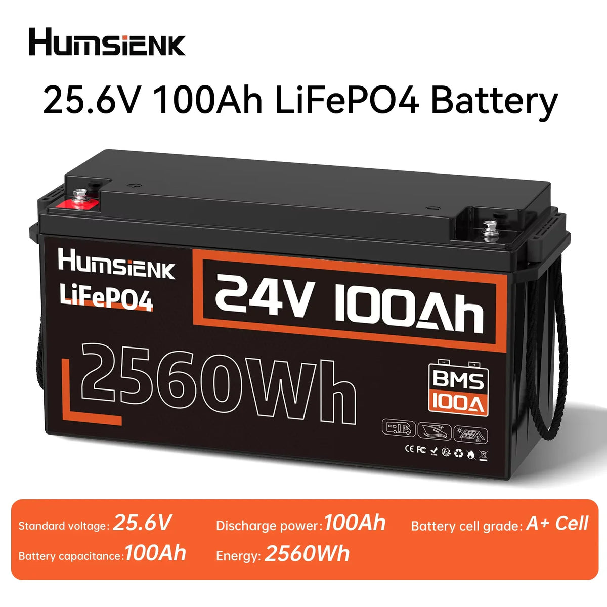 25.6V 100Ah LiFePO4 battery with BMS