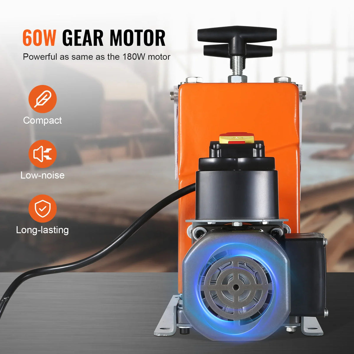 Close up view of the electric motor of a wire stripping machine.