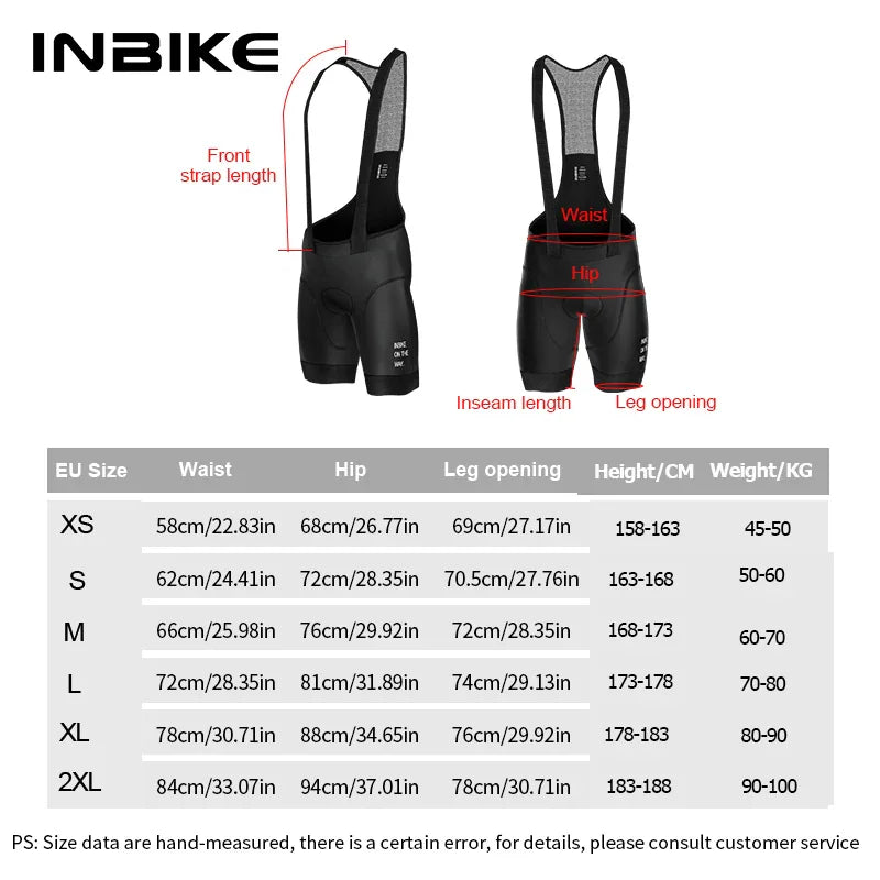 Cycling bib shorts size guide and measurement chart