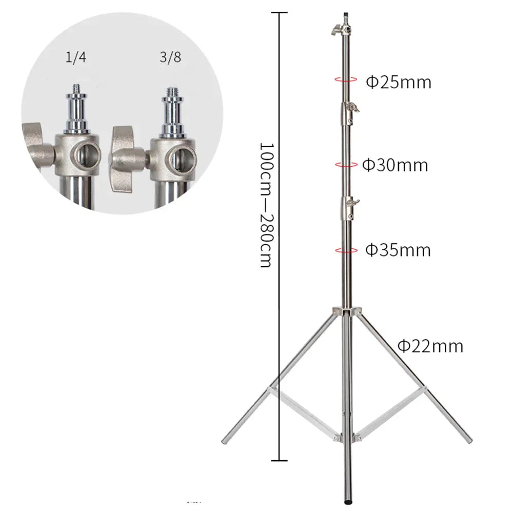 Stainless steel tripod stand with diameter dimensions and universal mounting screw