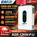 12KW split phase solar inverter unit with technical specifications and promotional shipping details