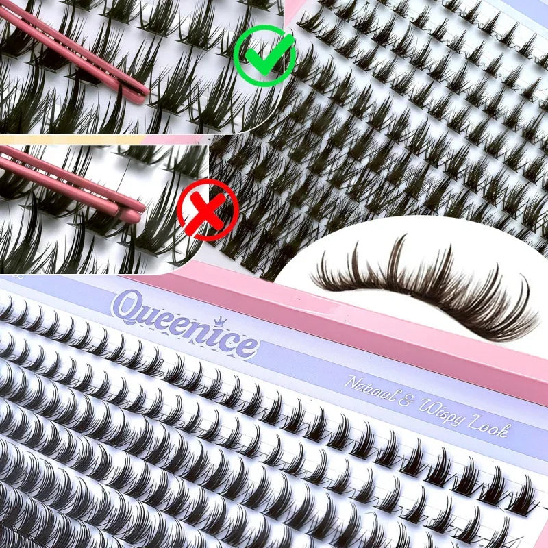 Tutorial demonstrating correct and incorrect way to pick up eyelash extension clusters with tweezers.