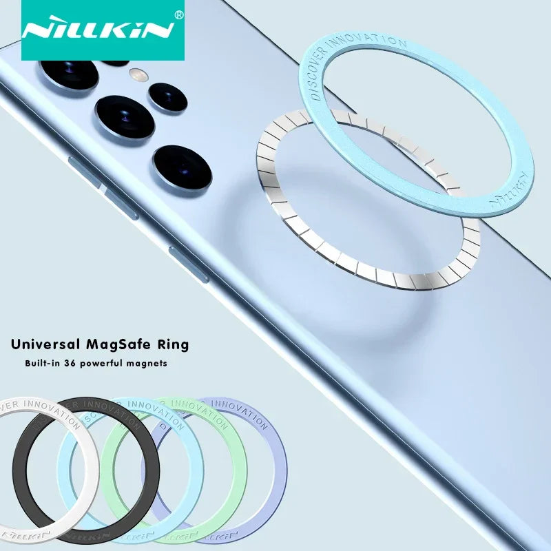 Universal magnetic wireless charging ring kit in various colors for smartphones