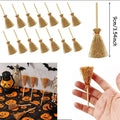 Set of miniature broomsticks with size indication and Halloween themed display