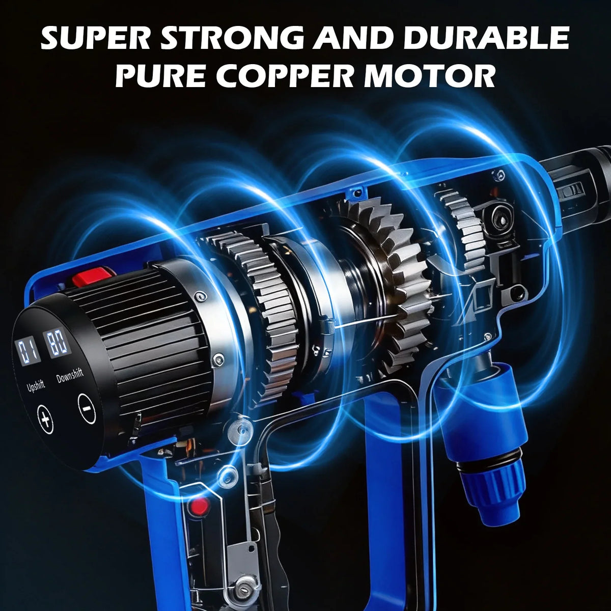 X-ray view of a cordless power washer gun showing internal motor and gears