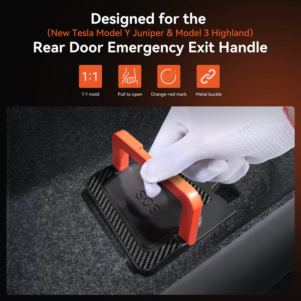 Orange and black emergency door release handle accessory for electric car