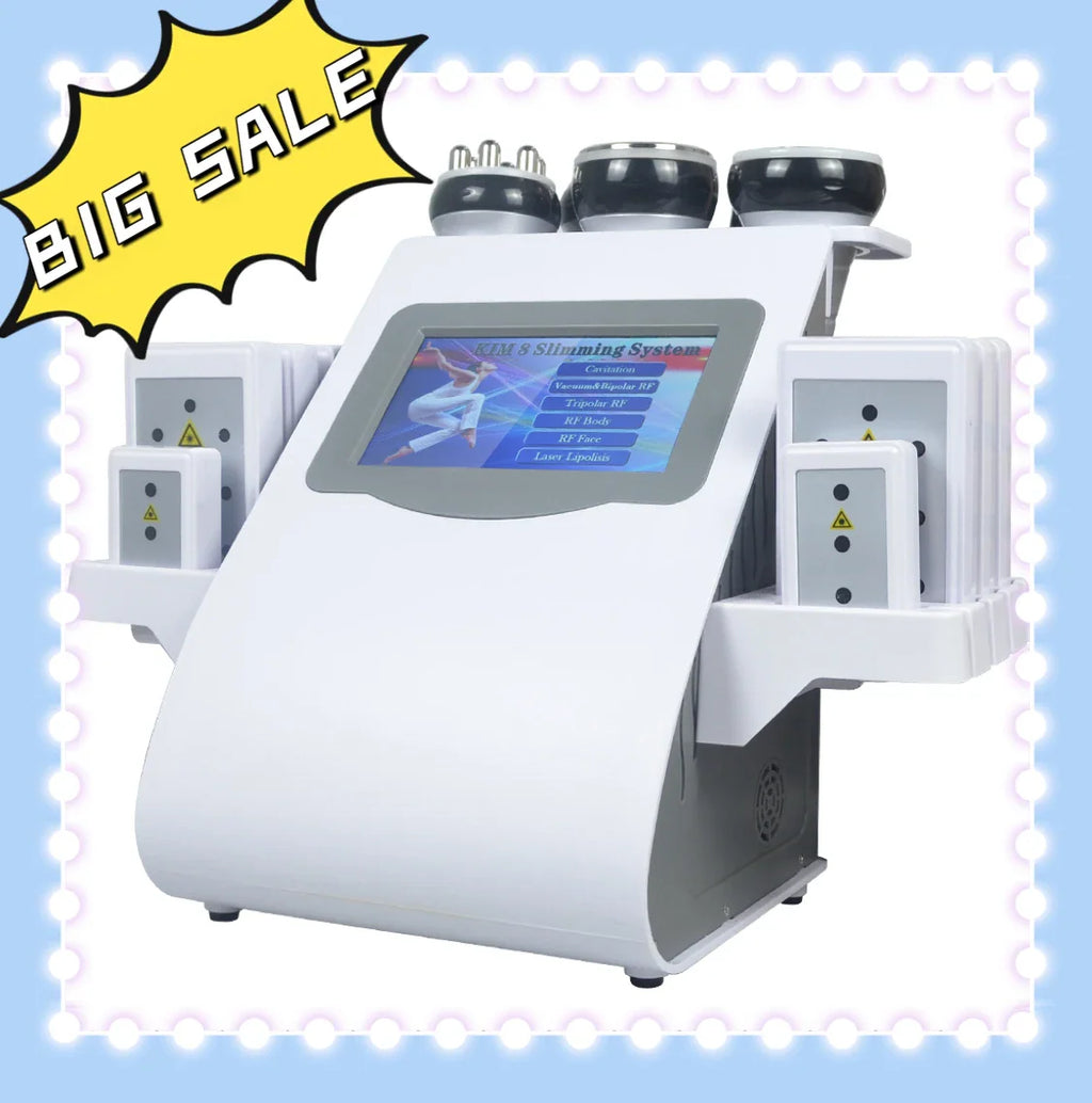 A professional 8-in-1 multi-functional body slimming cavitation beauty machine.