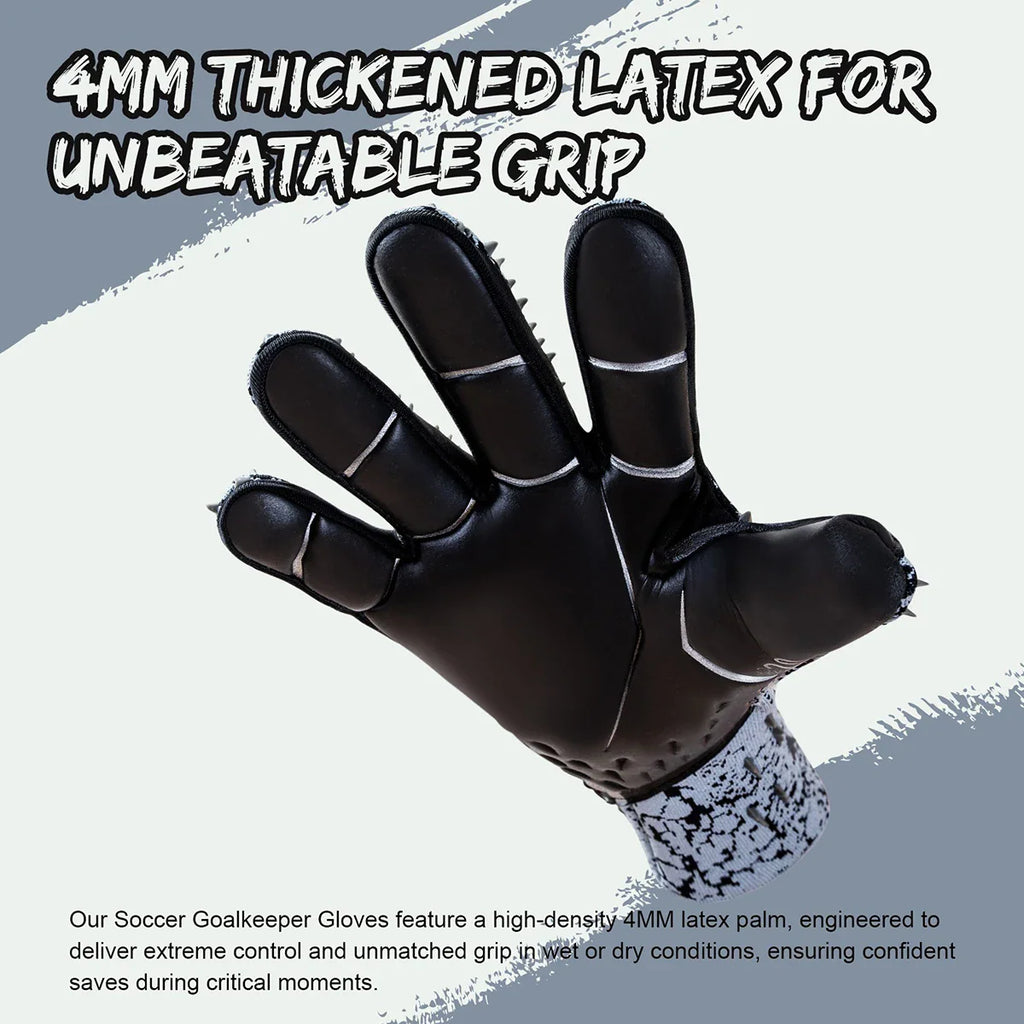 Black goalkeeper glove with 4mm latex palm