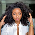 Amznlady Kinky Curly human hair half wig with drawstring and clips in natural color