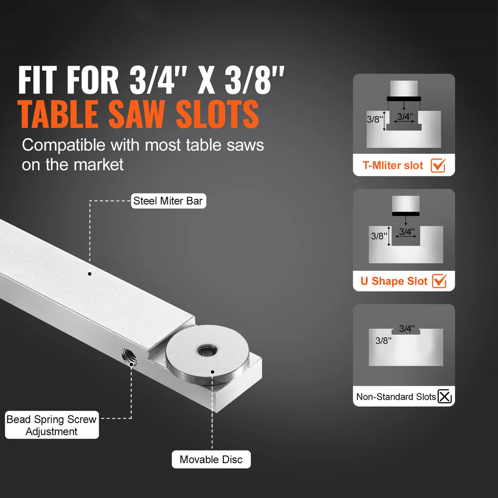 Precision miter gauge steel miter bar compatible with standard table saw slots