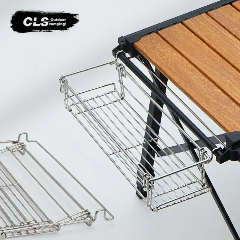 Metal wire camping table storage rack attachment