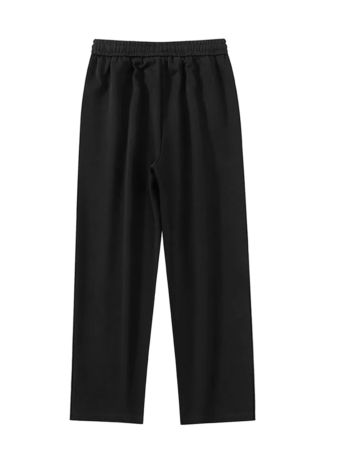 Black loose drawstring sports pants, back view.
