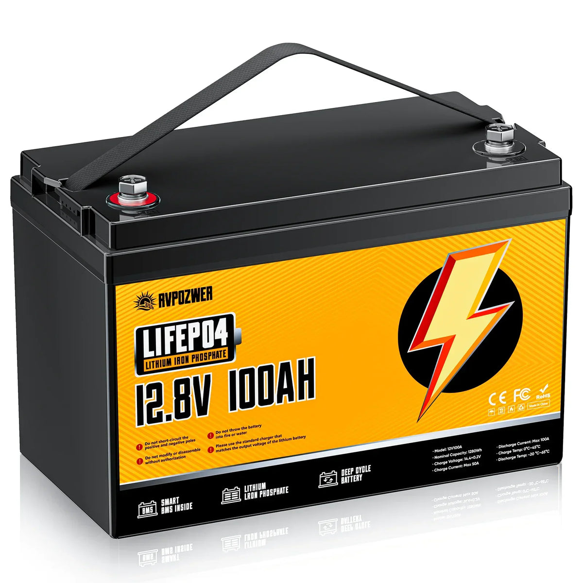 12.8V 100Ah LiFePO4 lithium iron phosphate deep cycle battery